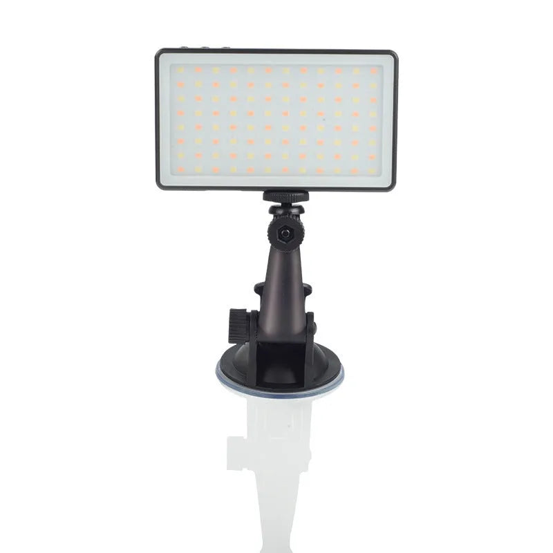 Black LED video light with 96 LEDs, aluminium alloy body, and Type-C port for laptop conferences