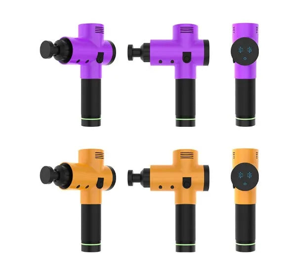 Muscle relaxation massager gun with five interchangeable heads, six frequency gears, and rechargeable battery, 25.2x24cm