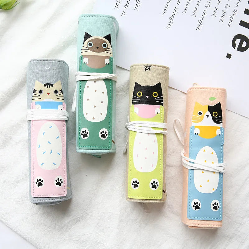 Korean cartoon cat pencil case with medium soft construction in multiple colour variations