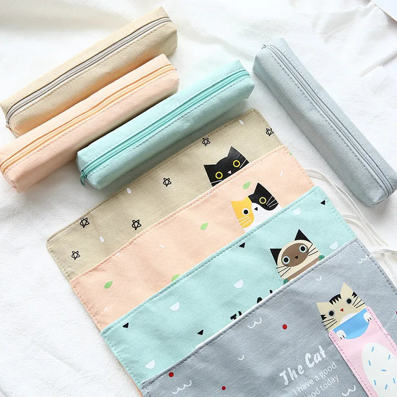 Korean cartoon cat pencil case with medium soft construction in multiple colour variations