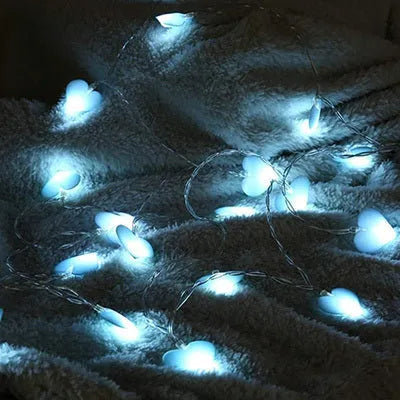 Pink and purple love heart fairy string lights with battery pack for bedroom and event decoration