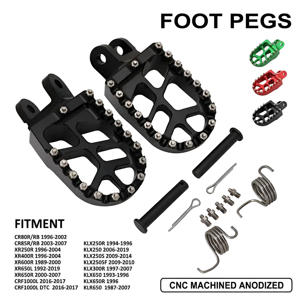 CNC aluminium off-road motorcycle pedal for Honda and Kawasaki, XR pedal 204, in black, green or red