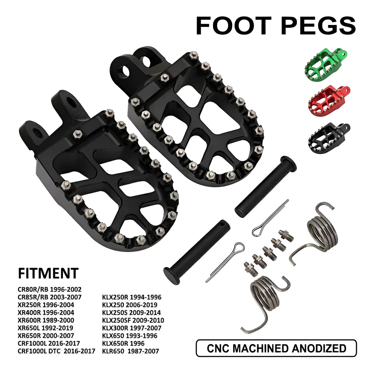 CNC aluminium off-road motorcycle pedal for Honda and Kawasaki, XR pedal 204, in black, green or red