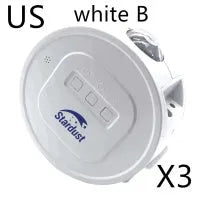 USB ocean star galaxy projection night light with voice control and rotation on a table.