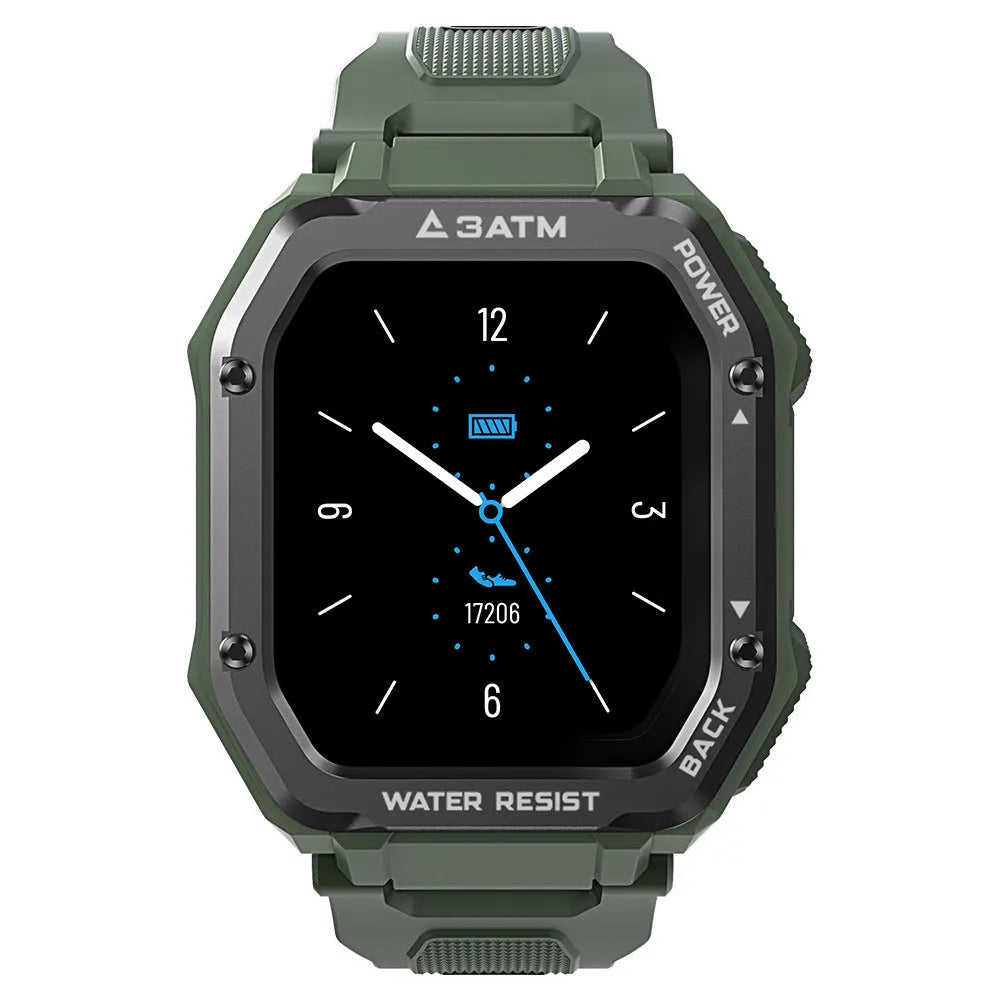 Outdoor Sports Rugged Smart Watch with 1.69-inch screen in Army Green colour on wrist