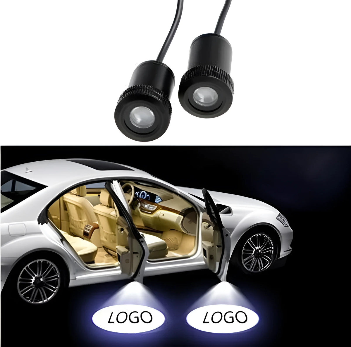 Black car door laser projection lamp, 12V 3-5W LED decorative light with RDW E4 certification