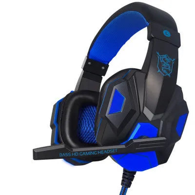 PC780 desktop gaming headset with microphone in black and blue colour with head-mounted design