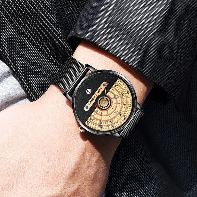 Men's gold or silver wristwatch with 40mm dial, alloy case, and water resistance