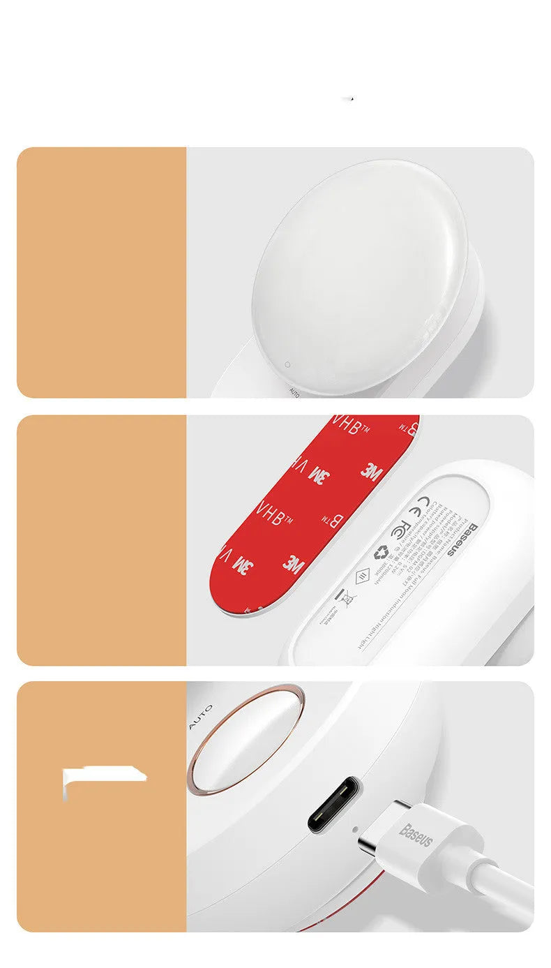 White Baseus rechargeable sensor night light with motion detection and 1200mAh battery for bedroom use