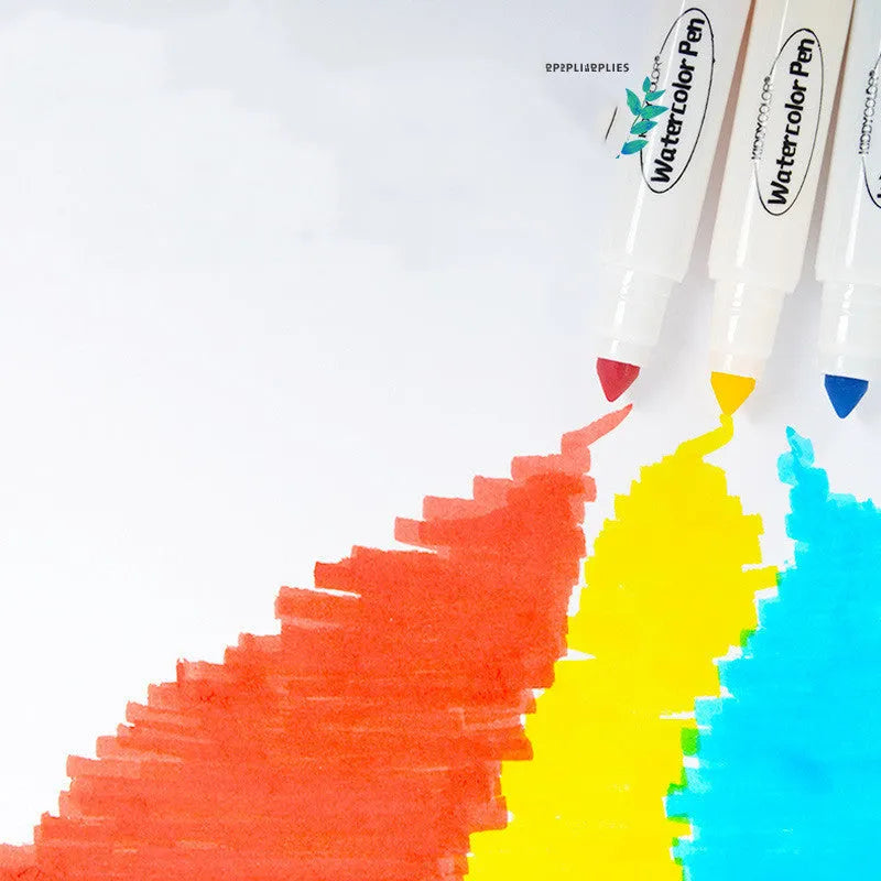Children's plastic barrel watercolour pen set showing 36-colour and 48-colour washable options