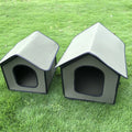 Grey medium waterproof foldable pet house with semi-enclosed cabin, windshield and removable mat