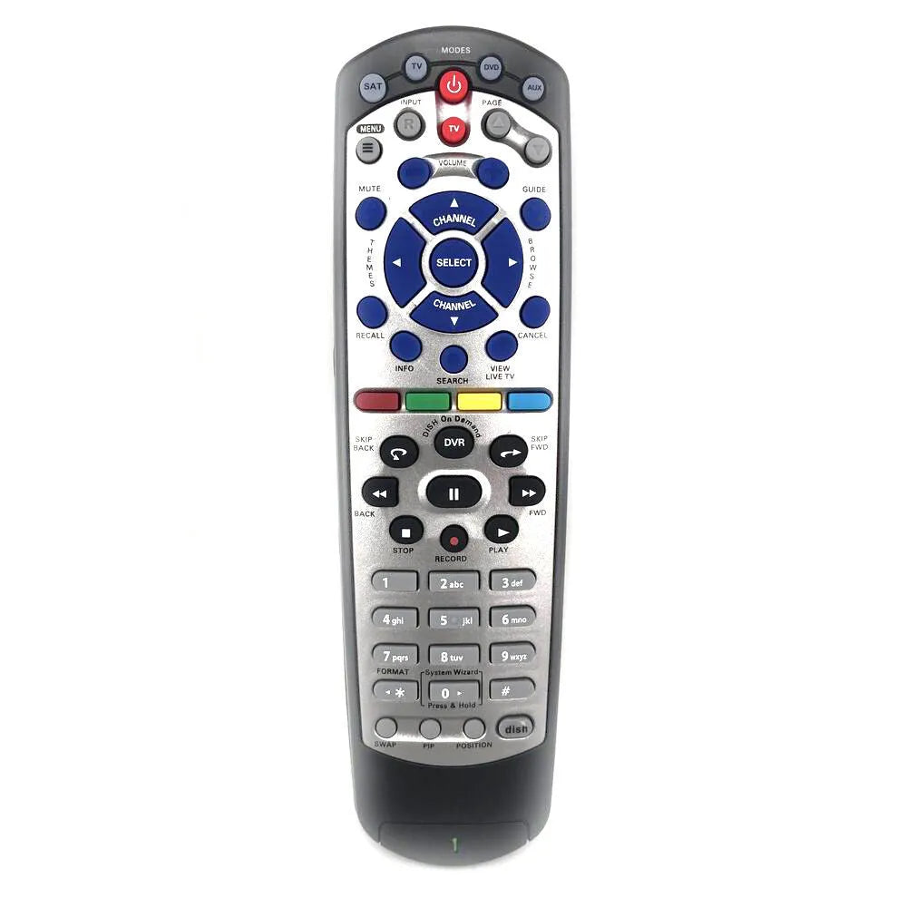Black DISH Network universal remote control with flat design, compatible with code 20.1 for satellite receivers