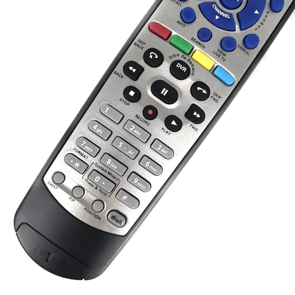 Black DISH Network universal remote control with flat design, compatible with code 20.1 for satellite receivers