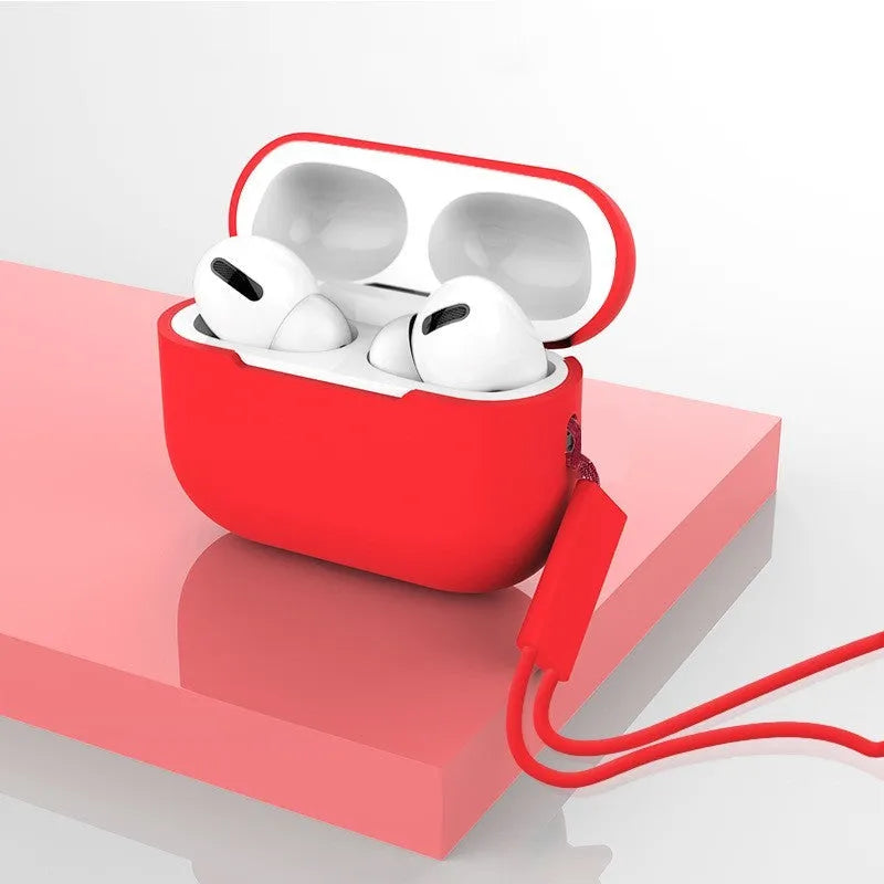 Silicone protective case for AirPods Pro 2 with attached lanyard in multiple colour options