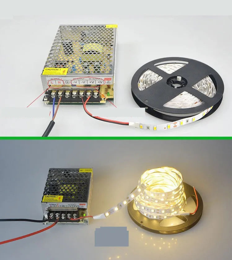 2835 and 5050 LED soft light strips on a supermarket shelf, showing white illumination and flexible design