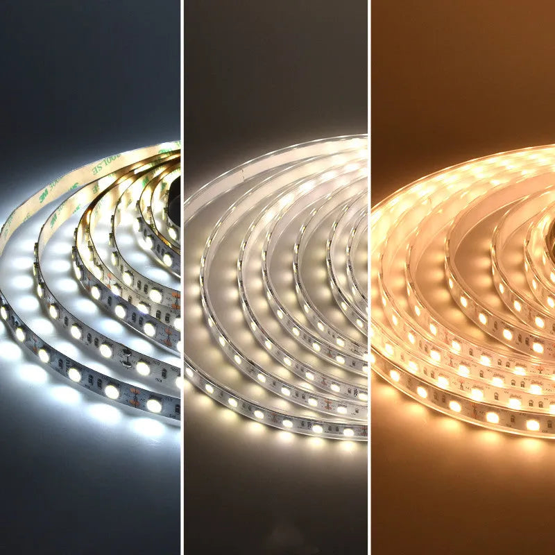 2835 and 5050 LED soft light strips on a supermarket shelf, showing white illumination and flexible design