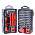 117 in 1 magnetic screwdriver set with bits and flexible extension rod for electronic repair.