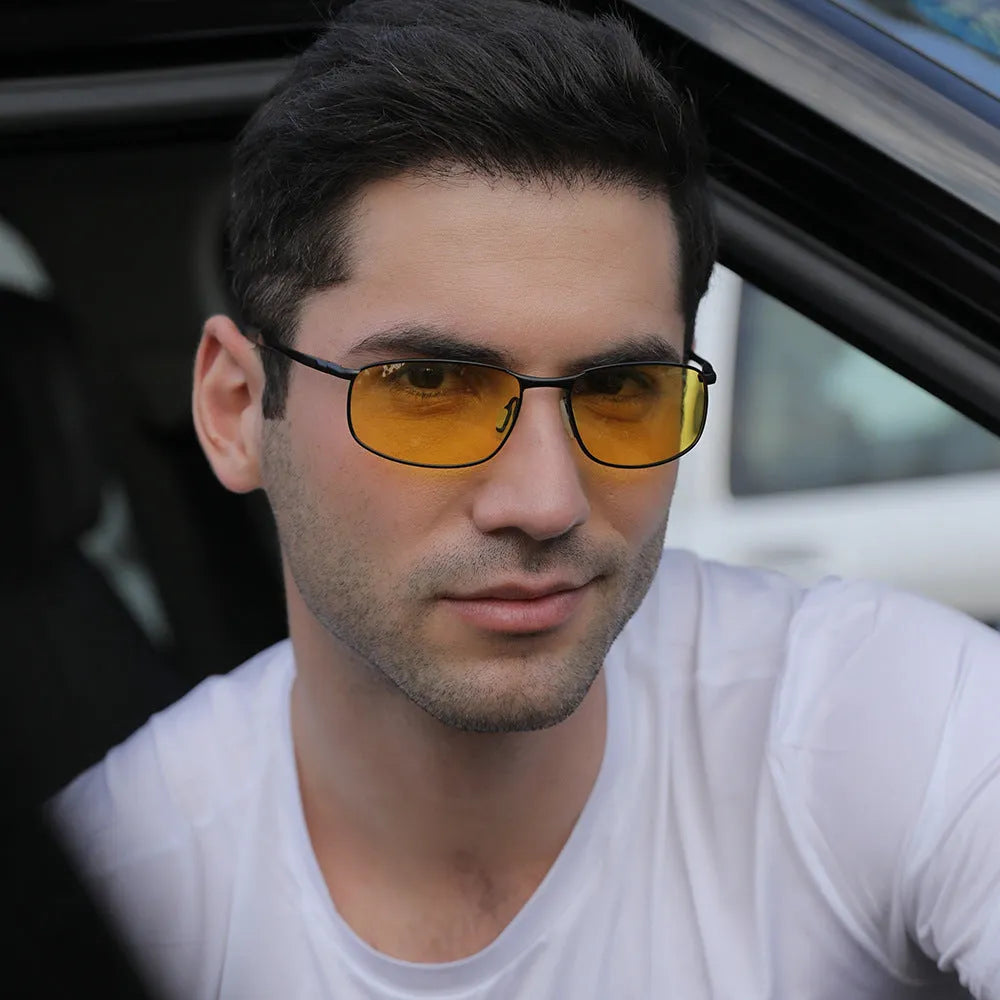 Men's polarised driving sunglasses with metal frame and TAC lens in black, gun, gold or silver colourways