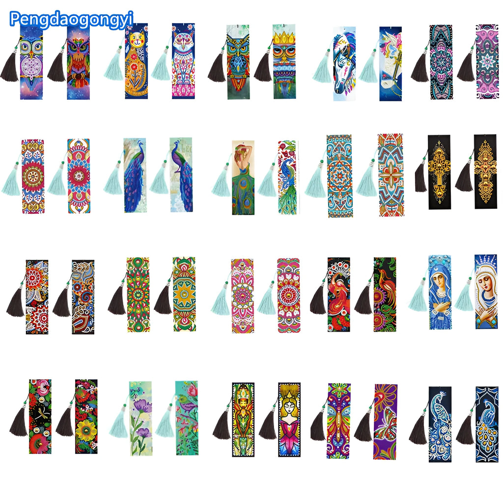 DIY 5D diamond painting bookmark kit with pendant measuring 6 by 21 centimetres