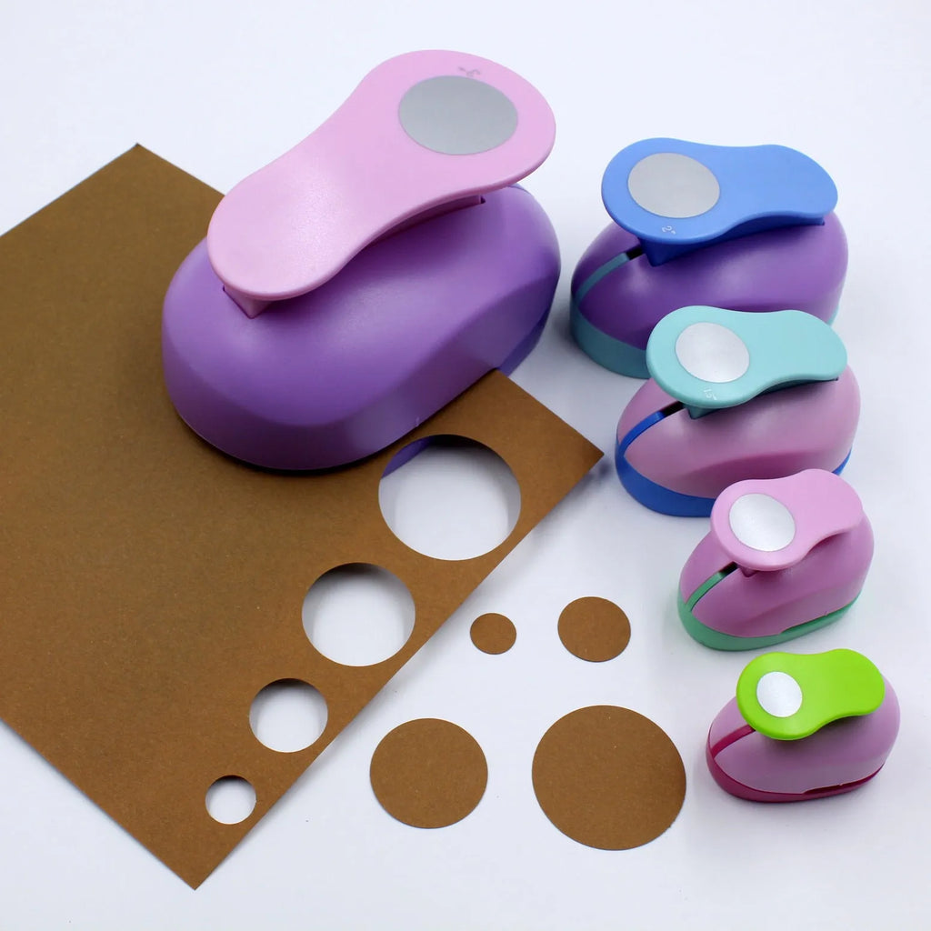 Children's round puzzle embossing machine with six die sizes and colourful discs