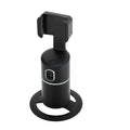 Black smartphone gimbal with clip mount showing 360-degree rotation capability