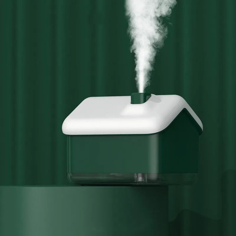 White igloo-shaped ultrasonic humidifier with 300ml tank and LED light on wooden surface