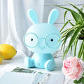 USB cartoon rabbit night light with glasses, dimmable LED decorative table lamp in blue, green, or pink