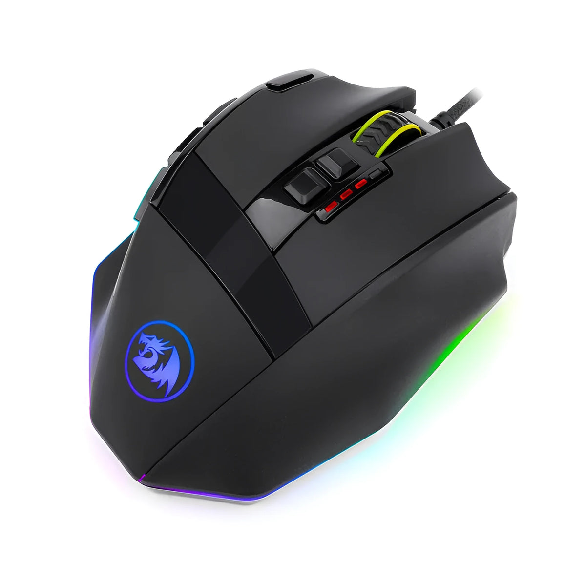 LOLCF black wired optical gaming mouse with 12000 dpi sensor, eight keys, and 1.8 metre USB cable.