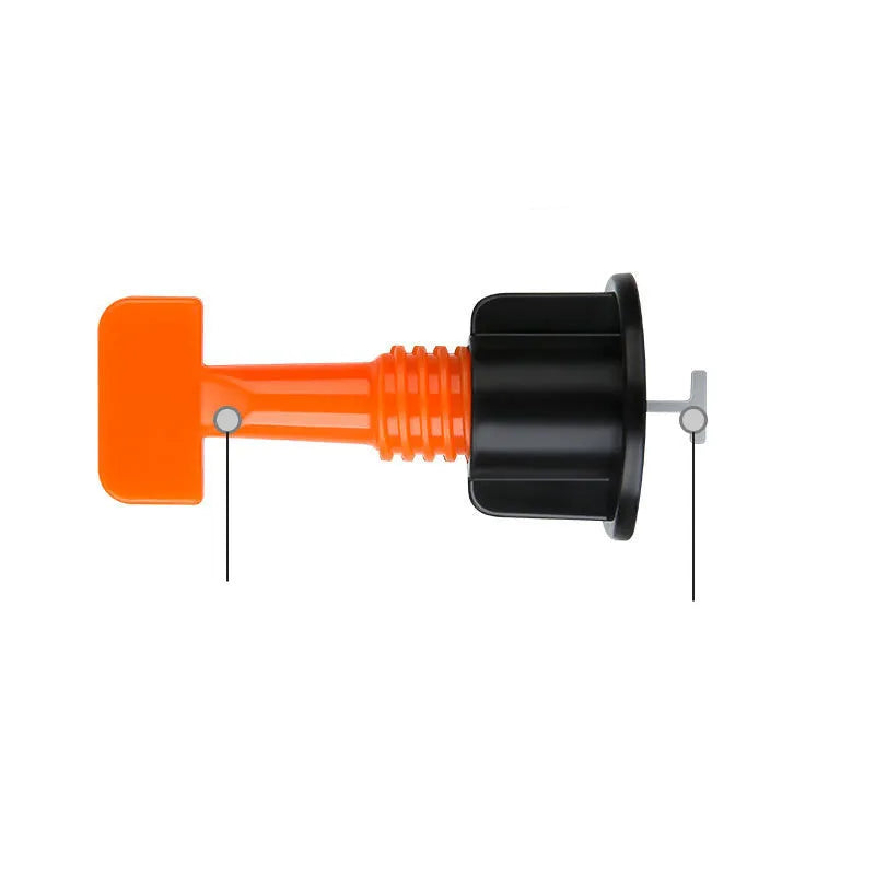 Pack of 50 white PE plastic tile positioning regulators and a metal wrench for levelling wall tiles.