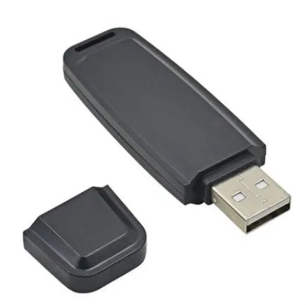 Black and white creative USB flash drive with voice card function showing compact plastic design.