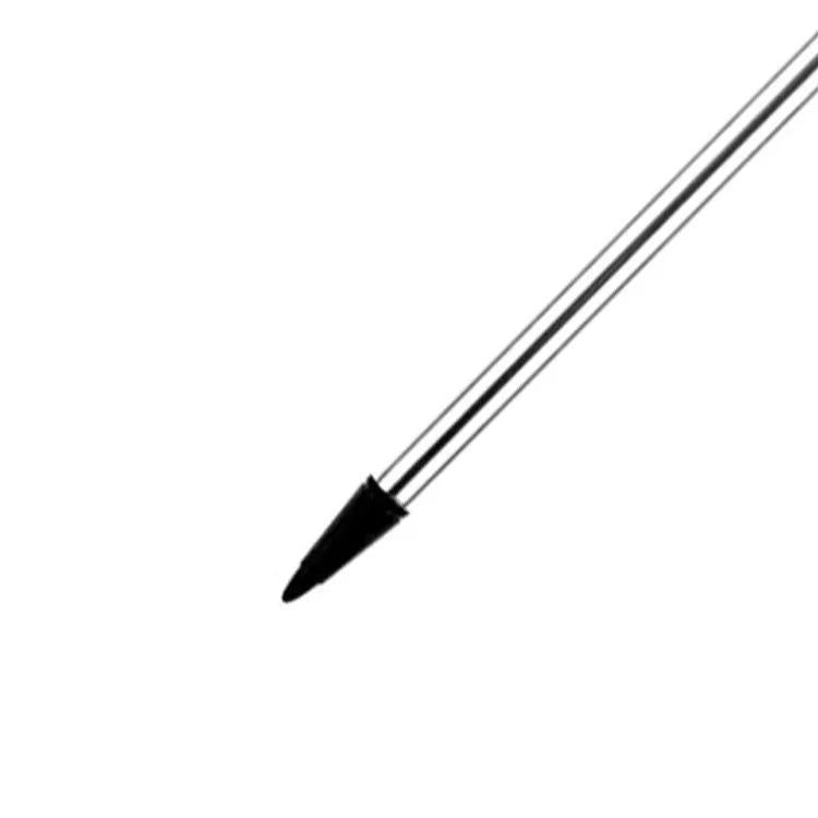 Silver, black and red dual-tip touch screen pens showing 12cm length next to mobile phone