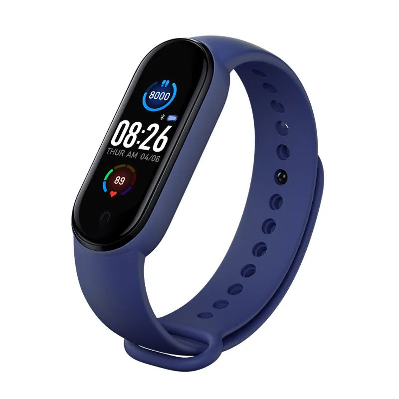 M5 smart bracelet with 0.96-inch touch screen showing heart rate display on wrist