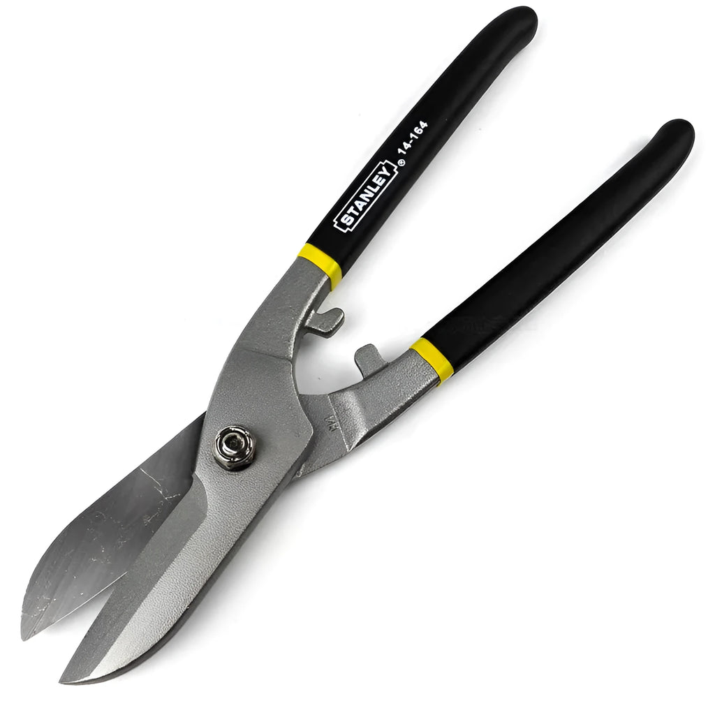 Yellow-handled high carbon steel barbed wire shears with a length of 200mm on a workshop bench.