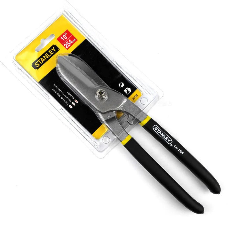Yellow-handled high carbon steel barbed wire shears with a length of 200mm on a workshop bench.