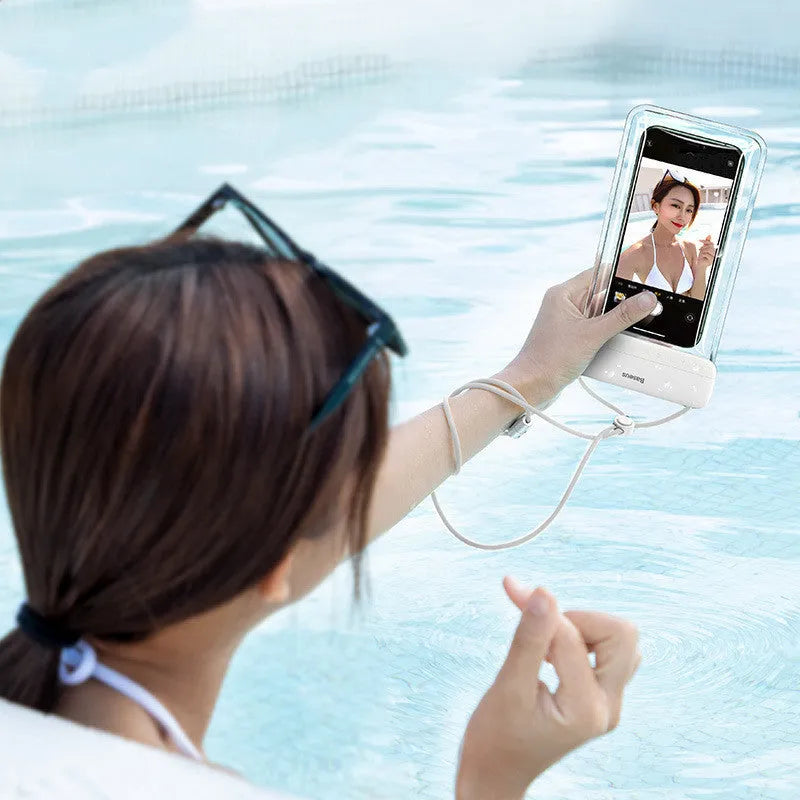Sliding cover waterproof phone bag in transparent PVC ABS silicone for swimming and diving