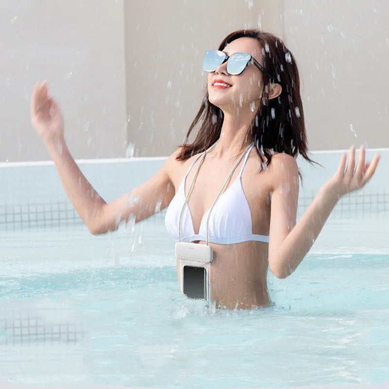 Sliding cover waterproof phone bag in transparent PVC ABS silicone for swimming and diving