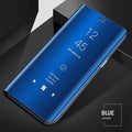 Black mirror flip case with kickstand open, compatible with Samsung Galaxy A50 and A51 phones.