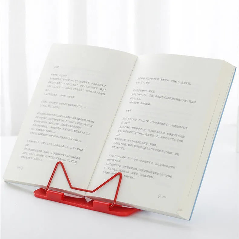 Adjustable reading book holder stand measuring 16x17.5cm in red, green, or blue colours