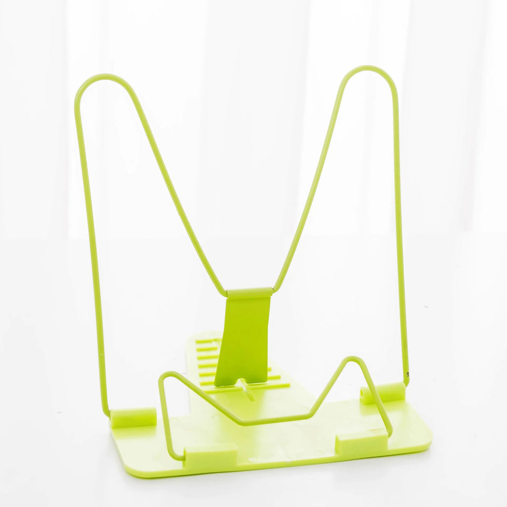 Adjustable reading book holder stand measuring 16x17.5cm in red, green, or blue colours