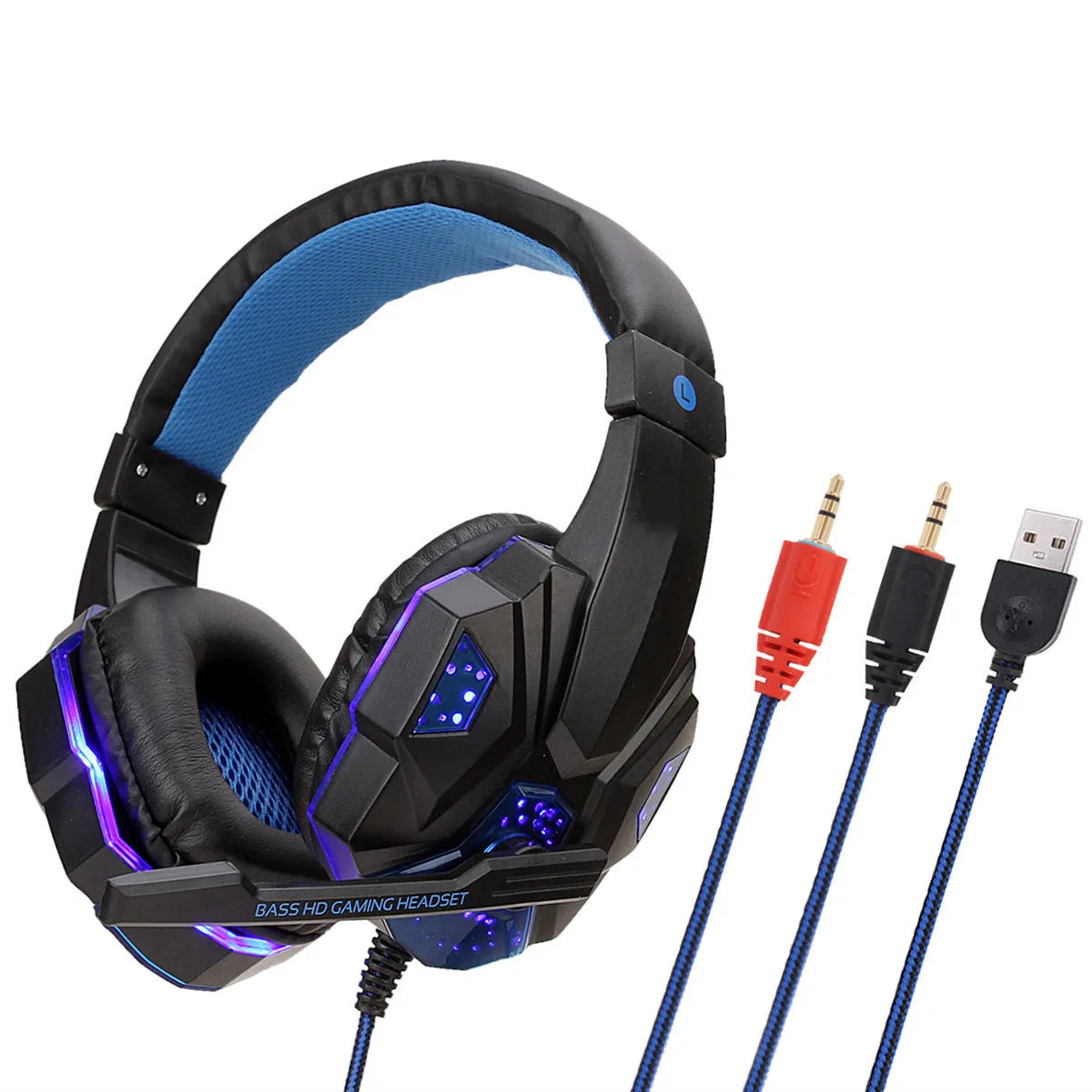 Wired gaming headset with tanned leather ear cushions and braided wire in Black Red colour option