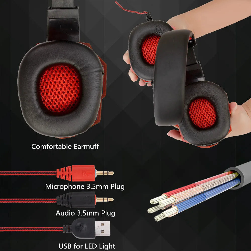 Wired gaming headset with tanned leather ear cushions and braided wire in Black Red colour option