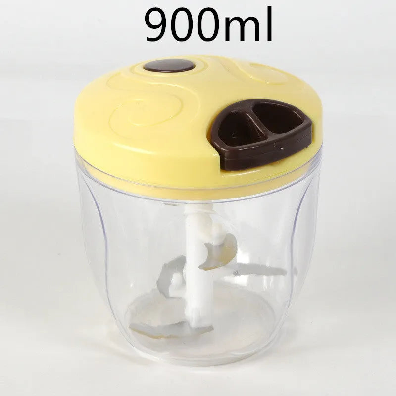 Green manual kitchen chopper with three stainless steel blades and a 500ml transparent container.