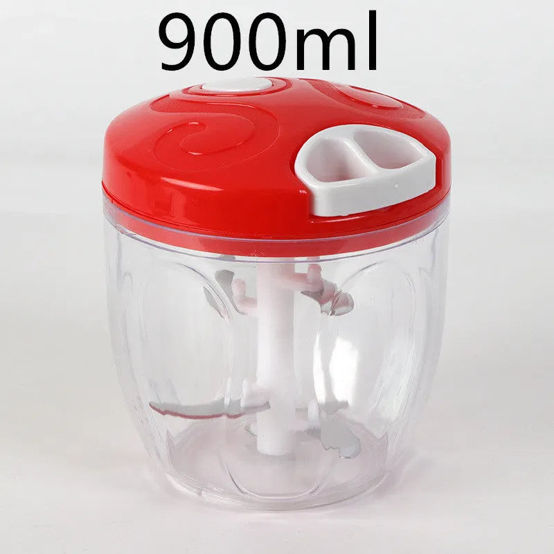 Green manual kitchen chopper with three stainless steel blades and a 500ml transparent container.