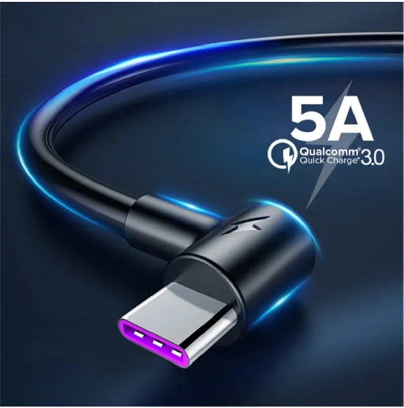 Black and white 5A fast charging cables with Type-C connector in different lengths for Android phones