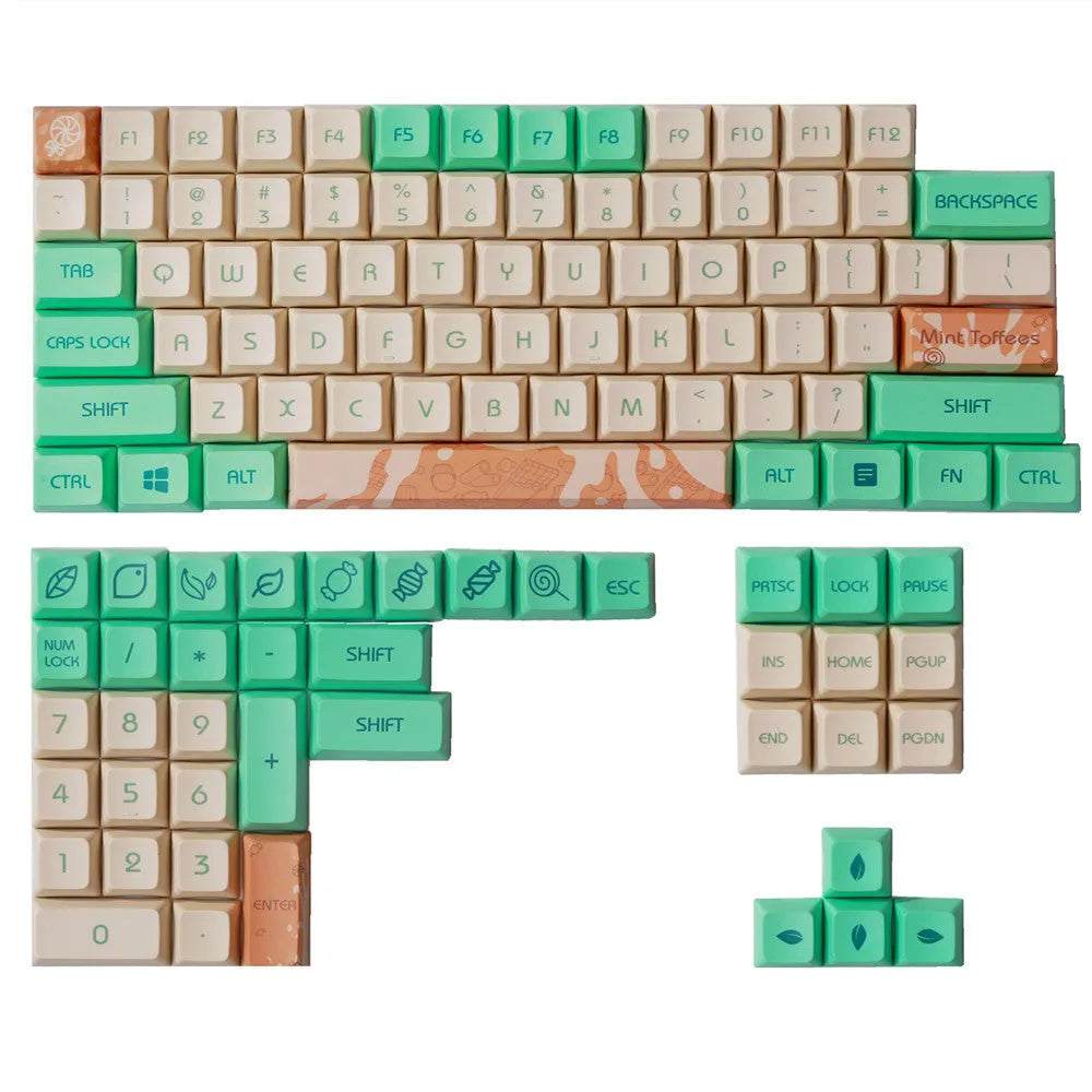 Mint Toffee green PBT sublimation keycap set with XDA104 uniform profile for mechanical keyboards