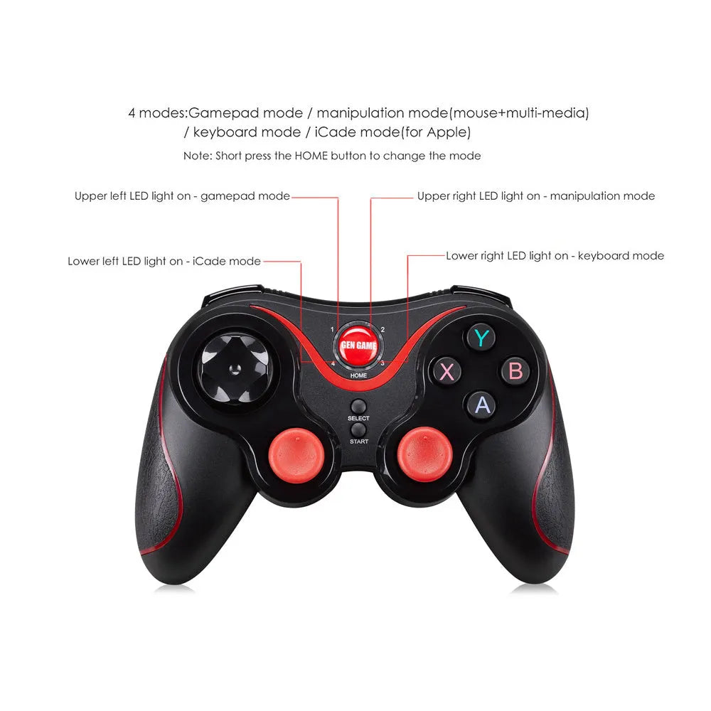 Black wireless Bluetooth game controller for Android and iOS mobile phones.