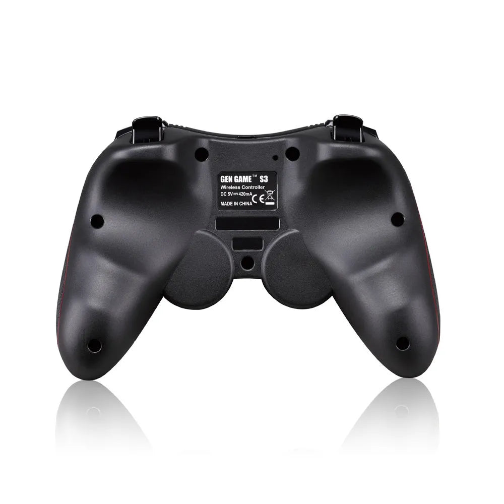 Black wireless Bluetooth game controller for Android and iOS mobile phones.