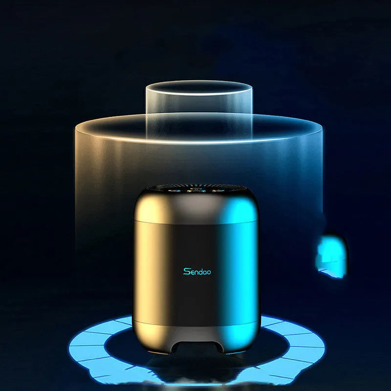 Compact wireless Bluetooth speaker with card reader slot, measuring 90x73x73mm, in black or white colour