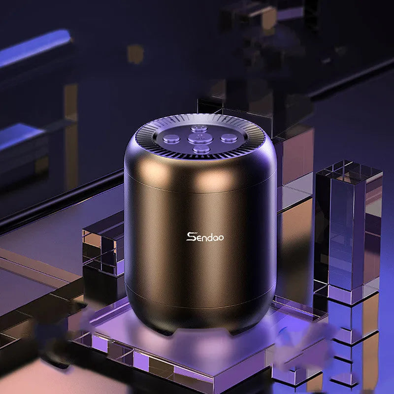 Compact wireless Bluetooth speaker with card reader slot, measuring 90x73x73mm, in black or white colour