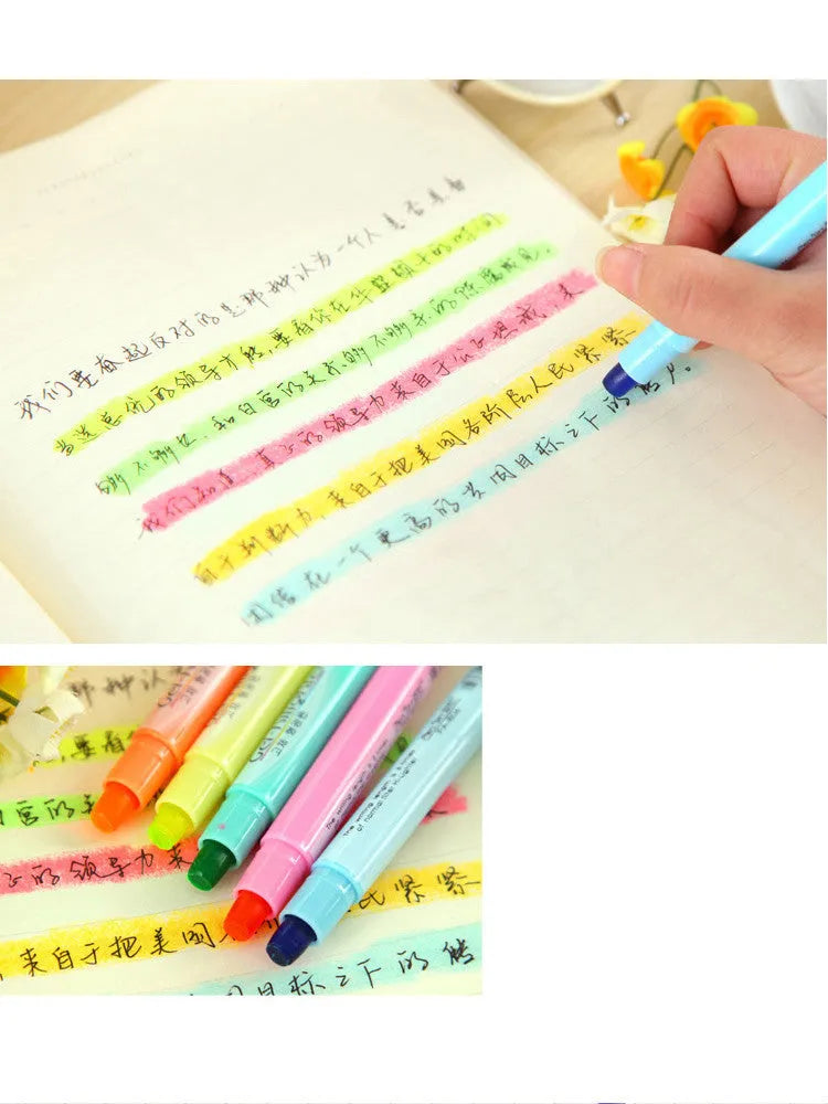 Set of 12 spliceable highlighter marker pens showing fluorescent and retro colours.